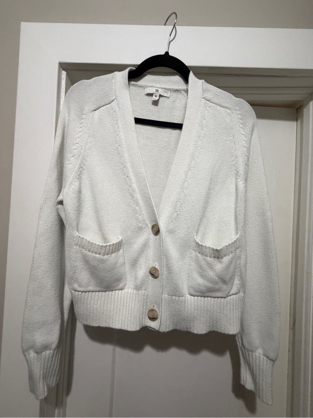 Banana Republic White Button Front V-Neck Cardigan